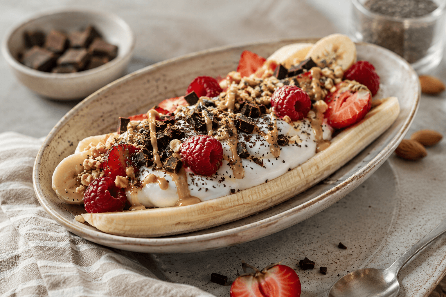 Banana split healthy yaourt chocolat noir