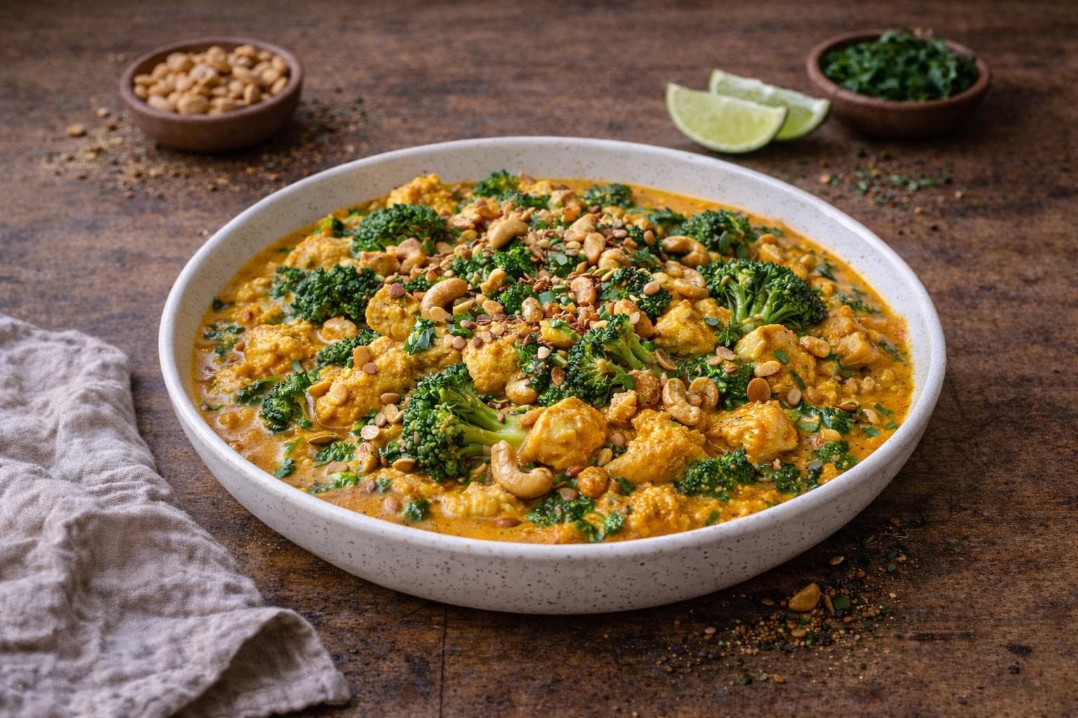 Curry de poulet aux noix de coco et brocoli